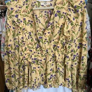 Entro Yellow and Purple Floral Ruffle Blouse